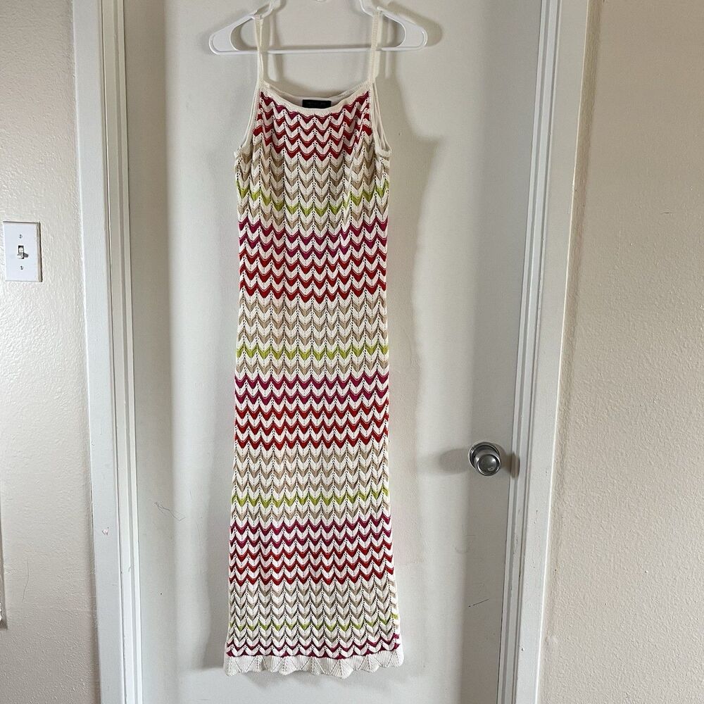 Rachel Zoe Crochet Maxi Dress Womens X-Small Zig Zag Colorful Festival Beach